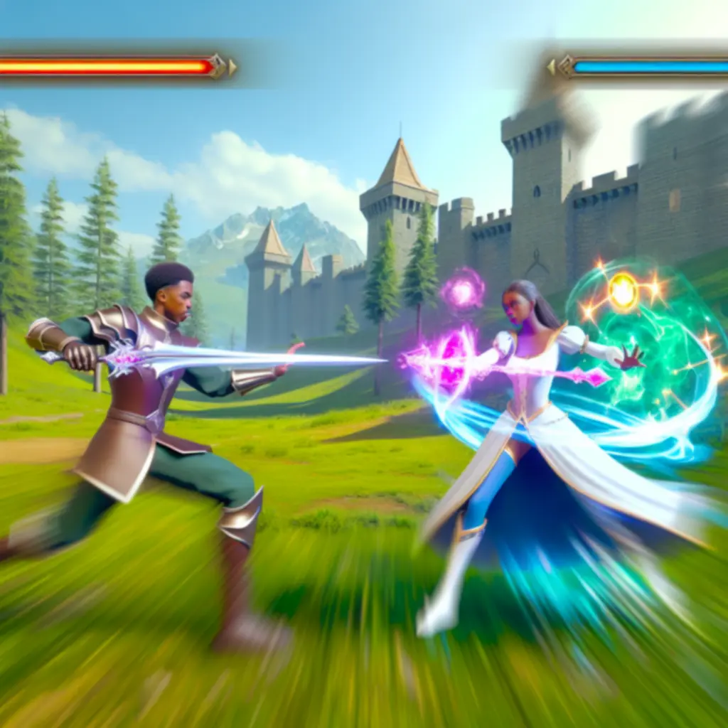 Scena walki w Black Desert Online z dynamicznym starciem bohaterów